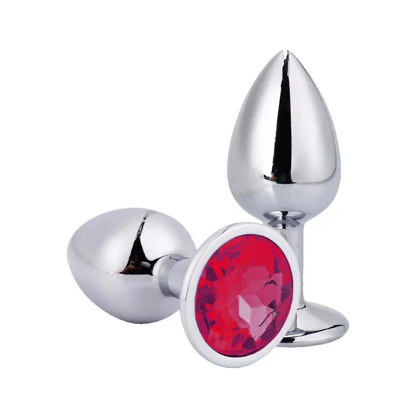 Plug anal prateado pedra vermelha P