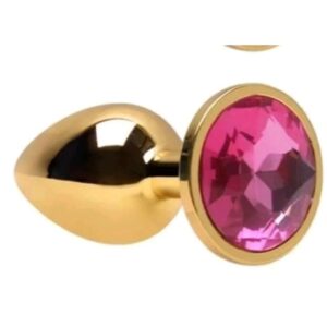 Plug anal dourado pedra rosa M