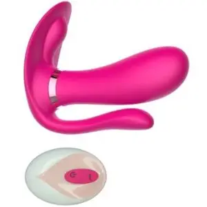 Vibrador c/ estímulo no clitóris, vagina e ânus + controle remoto e aquecimento