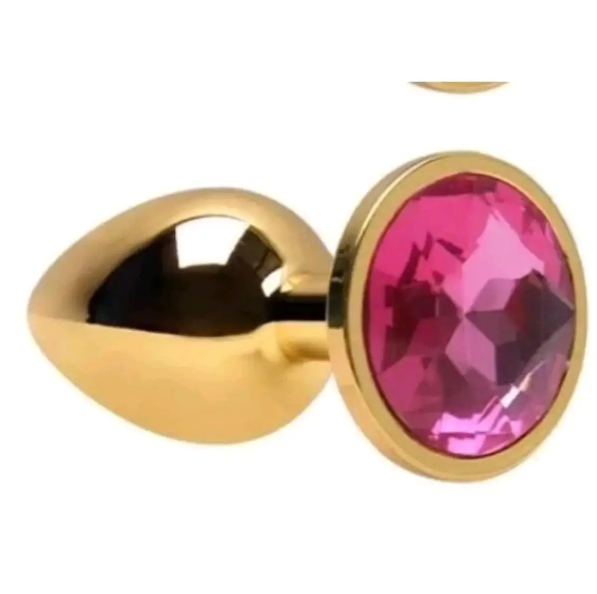 Plug anal dourado pedra rosa M